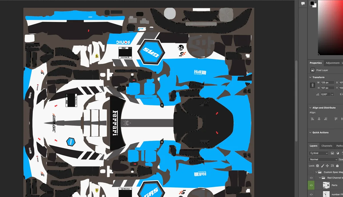Team GRS custom Ferrari livery template in Photoshop
